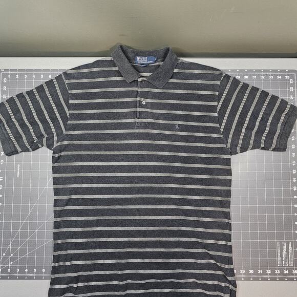 Vintage Polo Ralph Lauren Shirt Large Striped Gray Golf Preppy Casual Essential - Picture 1 of 8